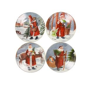 Czech Republic Traditional Woodland Santa Claus Dessert Plates Set of 4